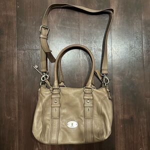 Vintage Y2K Fossil Maddox Satchel Crossbody Taupe Leather Purse Bag Key
